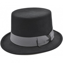 Boys Black Soft Wool Top Hat with Grey Band
